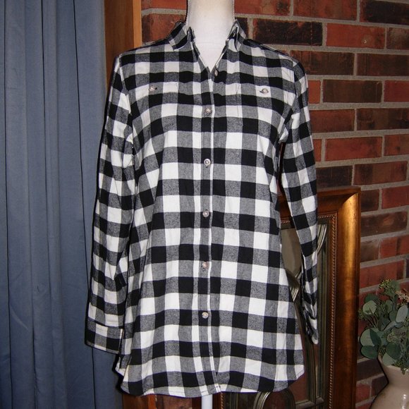 Backpacker Black White Buffalo Plaid Flannel Top S - Picture 1 of 5